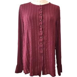 Berry metallic stripe blouse. Size M.